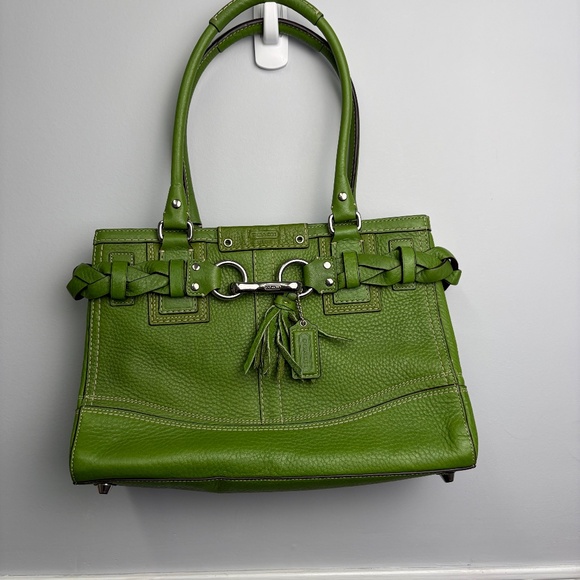 Coach Medium Hampton Lime Green Leather Y2K Carryall - Picture 1 of 11